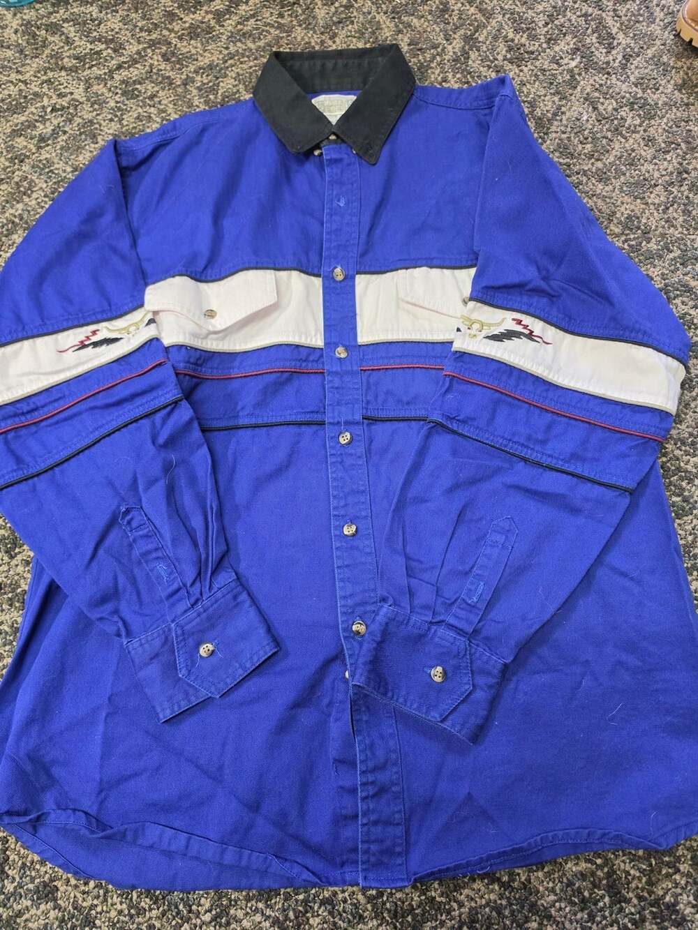 Cumberland Outfitters Western Shirt Blue White